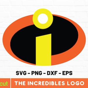 May include: The Incredibles logo, a stylised letter "I" in black with a yellow outline, inside a red and black circle. The logo is on a white brick background.