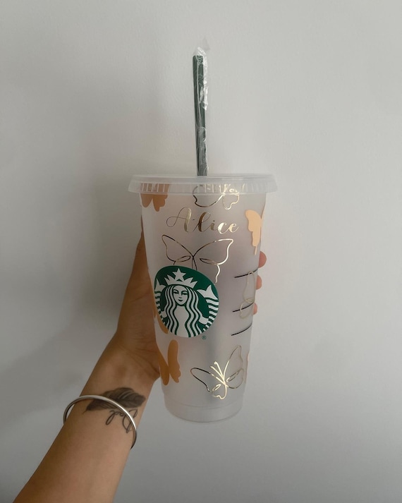 Personalised Cold Cup With Straw, Starbucks Inspired, Pastel