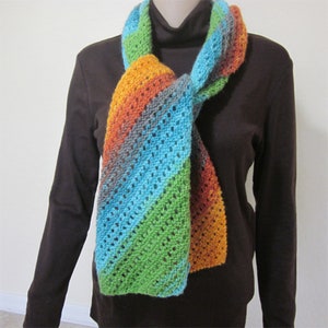 Long Scarf, multicolor, green, blue, orange, burgundy