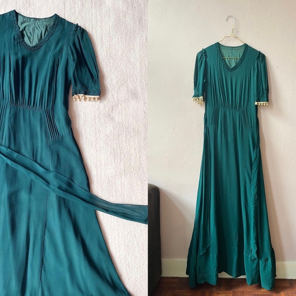 beautiful  antique silk chiffon 1930s dress MAXI