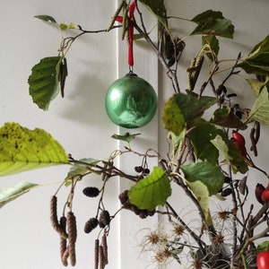 French Antique Green Mercury Glass Bauble, Antique Christmas Decoration