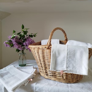 French Antique Linen & Cotton Teatowels, Rustic Cotton Linen Weave Torchons, Vintage Kitchenalia