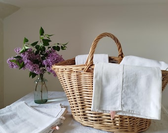 French Antique Linen Cotton Teatowels, Rustic Kitchen Towels