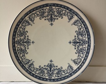 French Antique Large Ironstone Serving Plate, Made by 'Longchamp',Blue Transferwarre