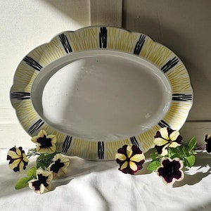 French Vintage Ironstone Serving Plate , Made by 'Badonviller', Black & Yellow Design