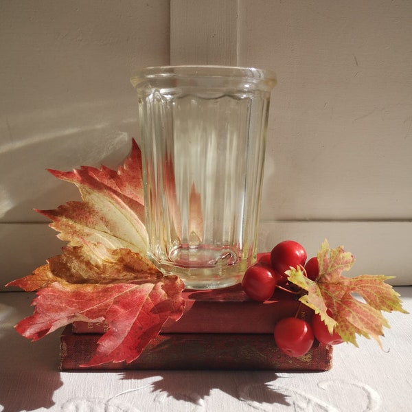 Français Pot antique Large Glass Jam, Pots de gelée vintage en verre pressé