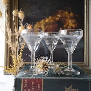 French Antique Cut Glass Aperitif Glasses, Set of 3 Cocktail Glasses