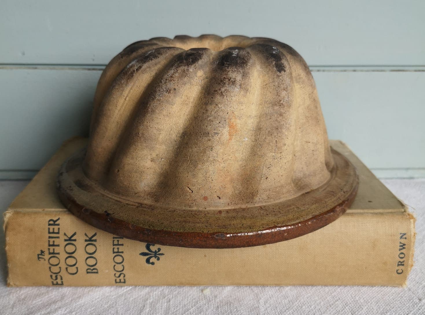 Français Moule Antique en Terre Cuite Kouglof, Rustique Vintage Primitive Terracotta Bundt Pan