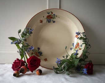 French Antique Large Ironstone Serving Plate, Floral Design