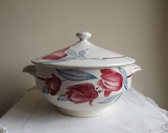 French Vintage Ironstone Tureen, Tulip Floral Digoin Sarreguemines, Chantel Model