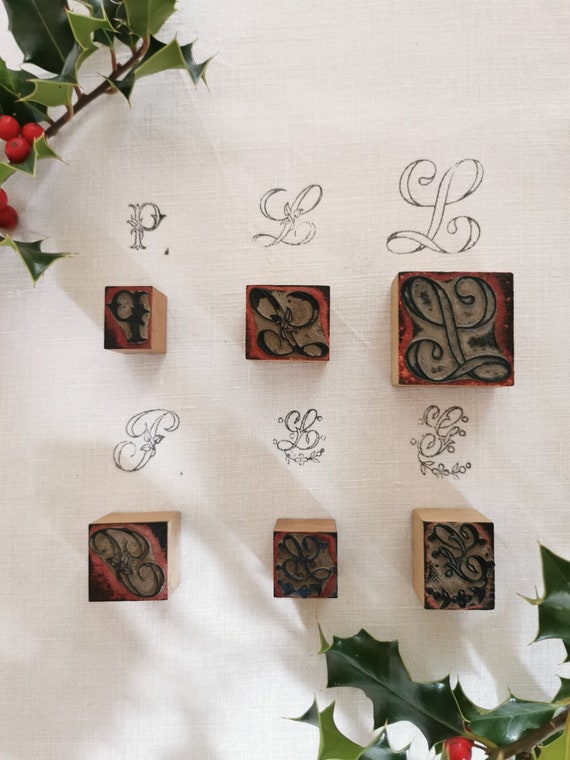 French Antique Monogram Letter Stamps, Embroidery Linen Pattern Stamp Letters