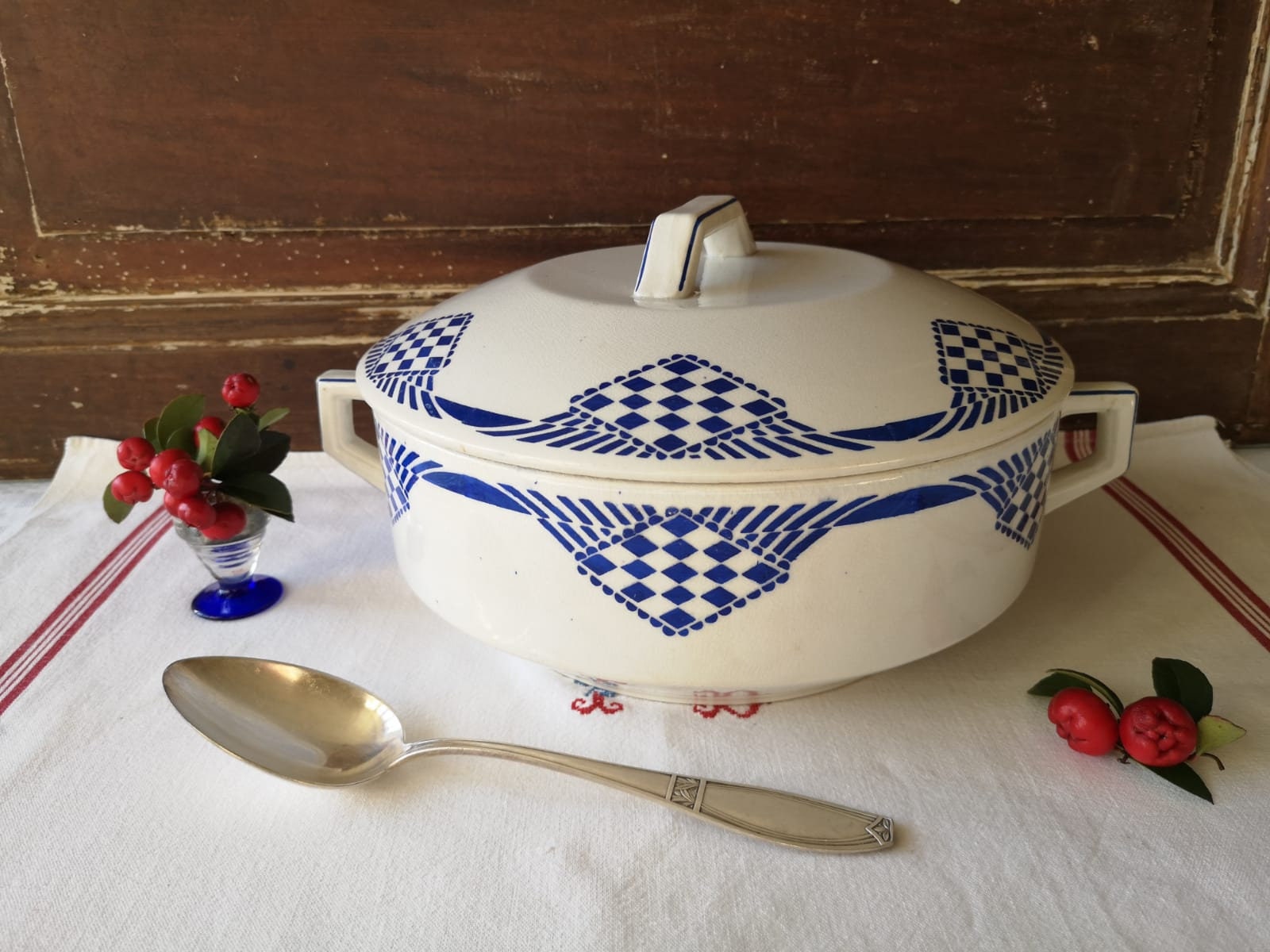 Français Vintage Ironstone Tureen avec Couvercle, Légumière, Fabriqué Par Moulin Des Loups & Hamage 