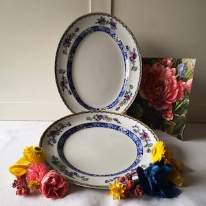 English Antique Ironstone Plates, Made by &#39;Bridgwood&#39;, Model &#39;Mandalay&#39;, Handpainted Floral Design