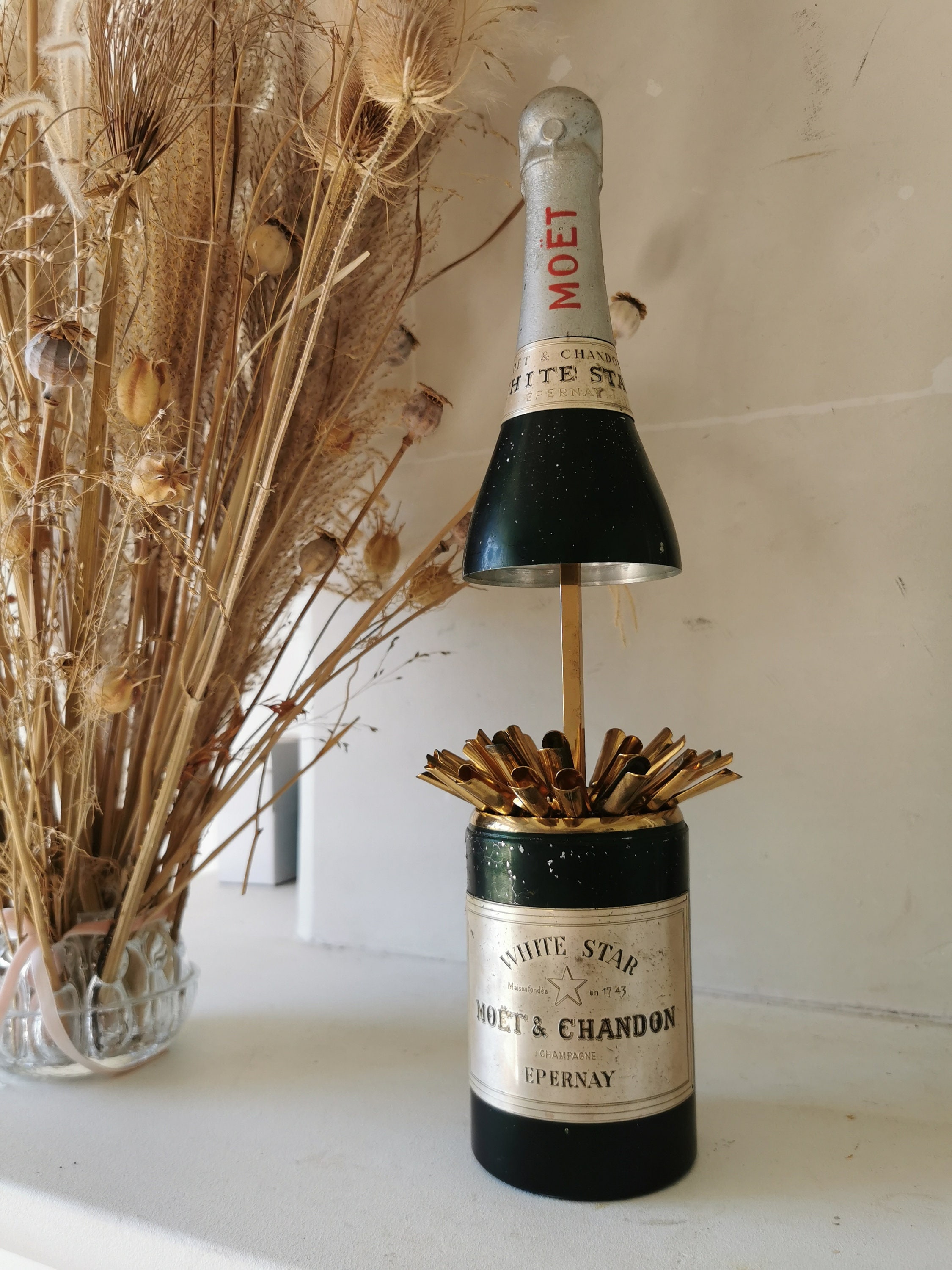 French Antique Cigarette Compendium, White Star 'champagne Moet & Chandon'  Bottle