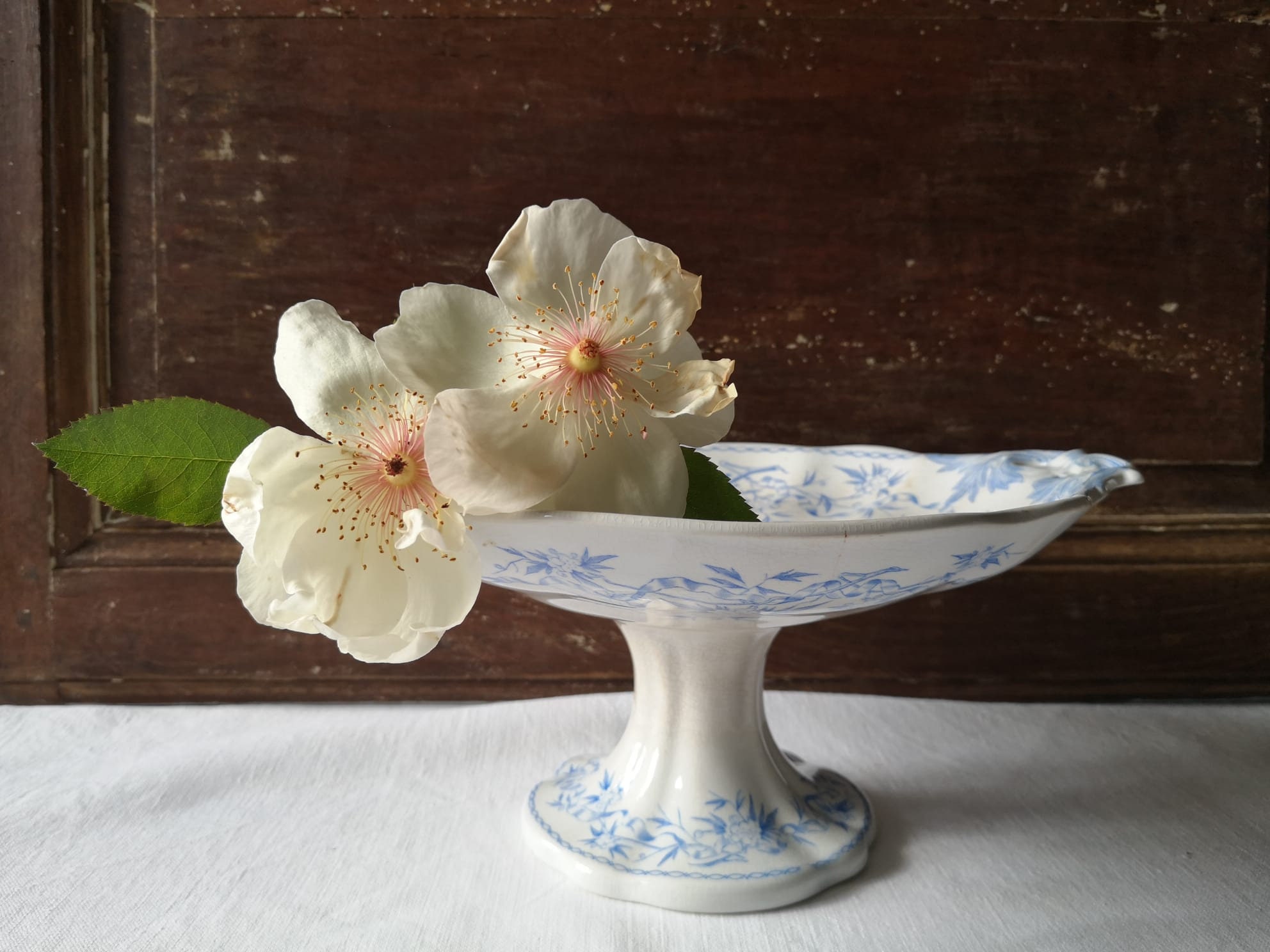 Français Antique Ironstone Compotier, Fabriqué Par U&c Sarreguemines, Modèle Epines', Joli Floral Bl