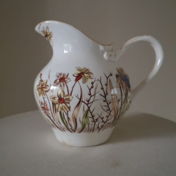 French Antique Ironstone Jug, Daffodil Floral Design