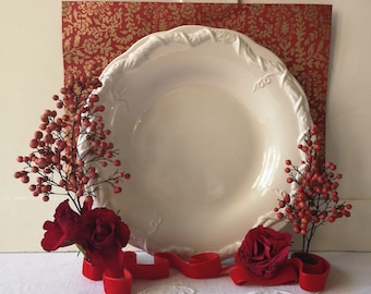 French Antique Ironstone Plate, Scalloped Edge & Vine Embossed Design