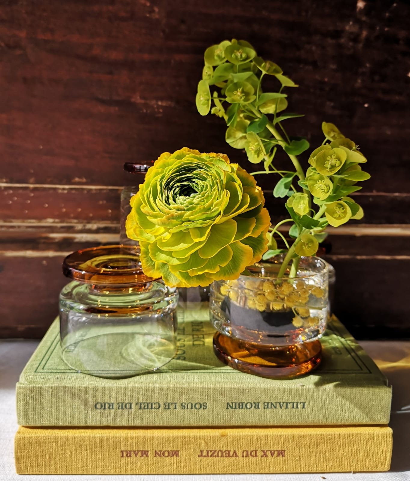 Français Verres Vintage Liqueur Amber, Ensemble de 5, Verrerie Rétro Des Années 1970