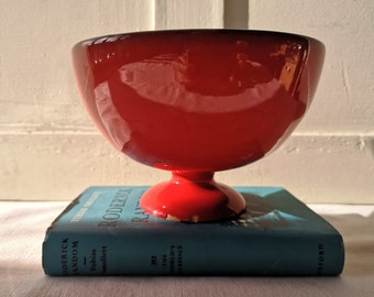 French Antique Ironstone Red Bowl, Vibrant Red Foot Bowl