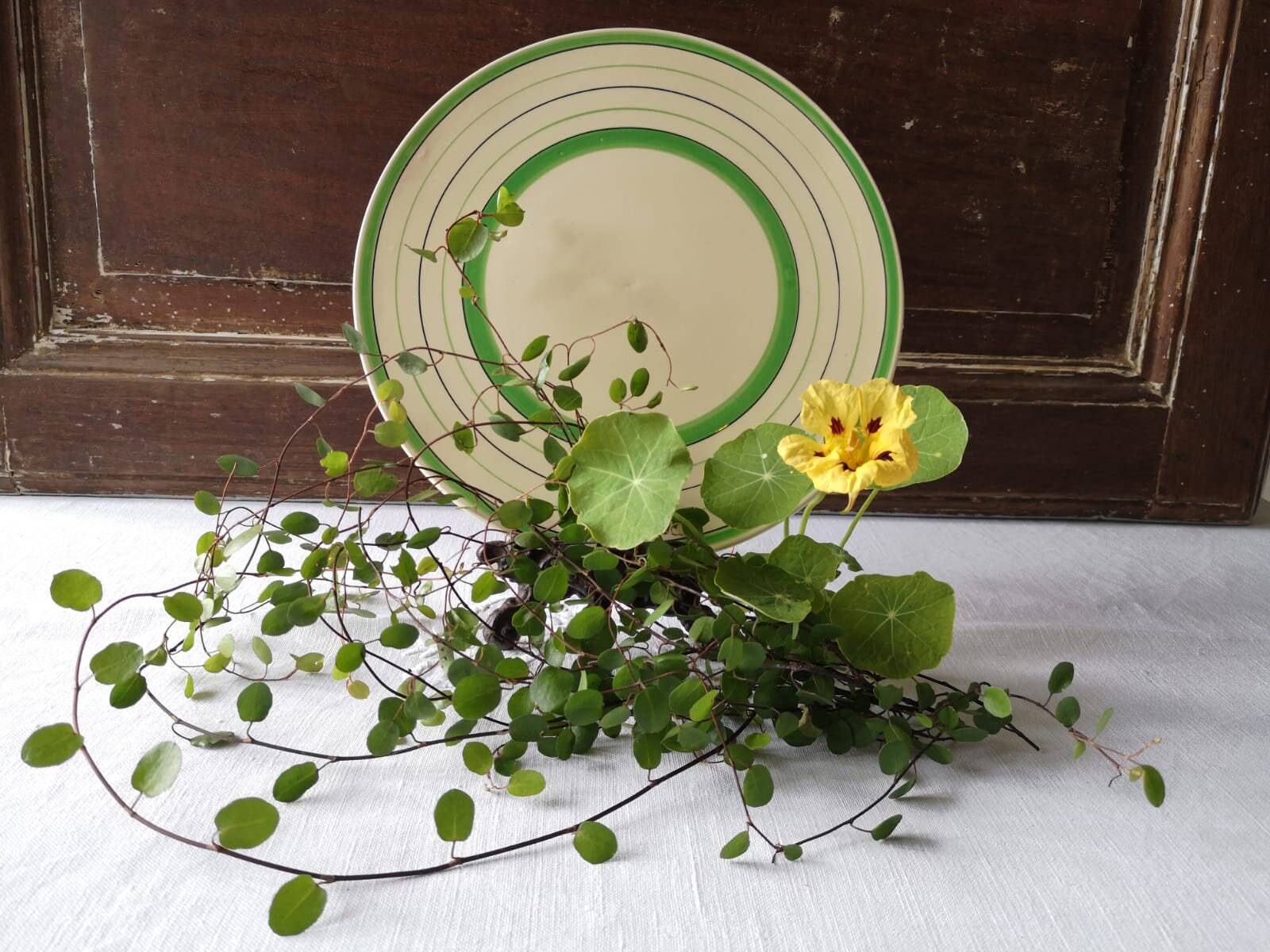 Français Trivet Ironstone Vintage, Fabriqué Par Longchamps, Rétro Rayé Vert Rond ou Stand de Pot