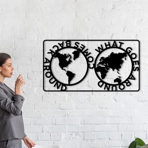 La planète est un karma | Carte du monde du métal | Art mural en métal | Tentures murales | Panneau mural en métal | Décoration murale en métal | Cadeau de pendaison de crémaillère