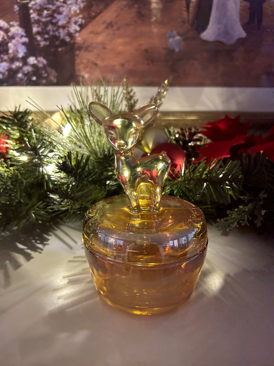 Carnival Glass Deer Jar Candy Dish Etsy