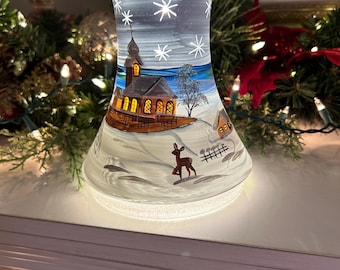 Glaswerks Art Glass Hand Painted Large Christmas Bell