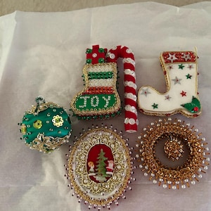 Vintage Handmade Push Pin Christmas Ornaments Lot Of 5