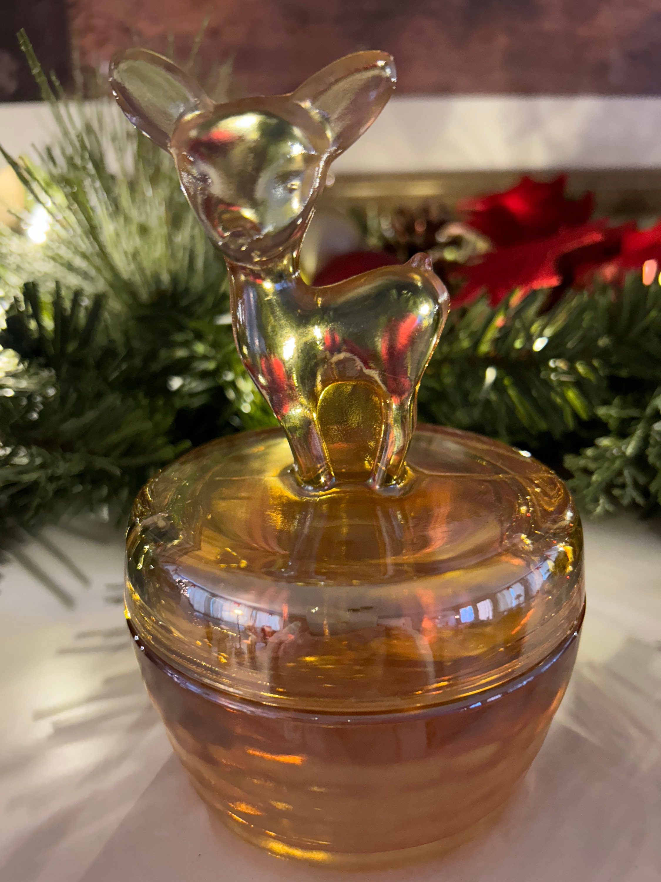 Carnival Glass Deer Jar Candy Dish Etsy