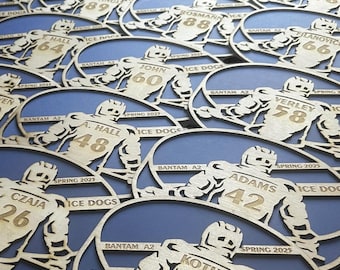 Plaques de porte personnalisées Player in Puck pour tournoi de hockey de voyage | Homme/Garçon et Femme/Fille