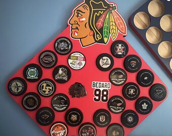 Chicago Blackhawks Hockey Puck Display Board