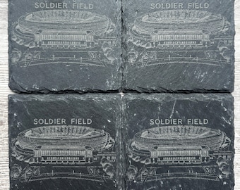 Sous-verres en ardoise Soldier Field : ensemble de 4 oeuvres d'art du stade des Bears de Chicago
