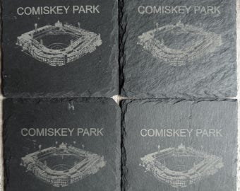 Dessous de verre Comiskey Park en ardoise : lot de 4 oeuvres d'art pour le stade des White Sox de Chicago