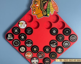 Présentoir pour rondelles de hockey des Blackhawks de Chicago : décoration murale pour salle de sport, cadeau de fan