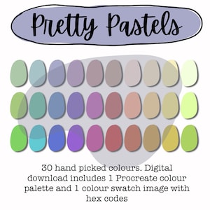 Pretty Pastels Procreate Colour Palette, Procreate Swatches, iPad Art, Photoshop, Pale Pink Purple Blue Palette