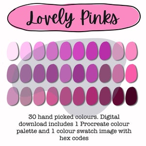 Lovely Pinks Procreate Colour Palette, Procreate Swatches, iPad Art, Photoshop, Pink Red Purple Palette