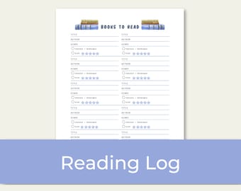 Book List Template | Reading Tracker | Book Log | Printable Reading List | TBR To Be Read Printable | Planner Pages | Bullet Journal