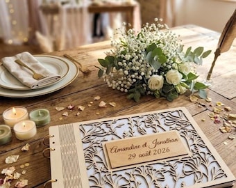 Livre d'or Mariage en Bois Personnalisé, Album Photo Fête des Mères, Livre Souvenir Famille Gravé, Cadeau Fait Main - Idée cadeau unique