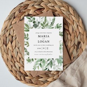 Greenery Wedding Invitation Template | Editable 5x7 Wedding Invite | Eucalyptus Wedding Invitation Download Template G1