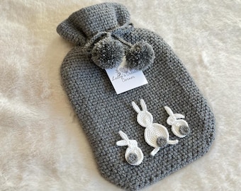 Hot water bottle cover with bunny 2L hotwater bottle cover crochet hot water bottle cover