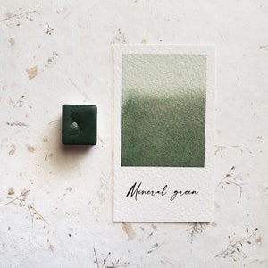 Mineral Green handmade watercolor paint, handmade paint for painting, calligraphy, lettering. Handmade artist gift. Dark green watercolor