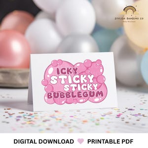 Ms Rachel Printable Food Tent Card | Ms. Rachel Birthday Decorations | Food Tent Signs | Instant Download | Icky Sticky Sticky Bubblegum