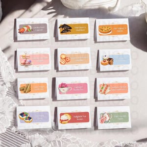 CONJUNTO IMPRIMIBLE Tarjetas de bufé para fiesta de té / Tarjetas de carpa con comida para fiesta de té / Decoración de cumpleaños para fiesta de té / Tarjetas con comida para fiesta de la hora del té / Cumpleaños para té