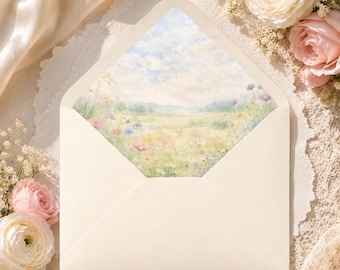 Fodere per buste con fiori selvatici / Inserti per buste floreali formato A7 / Inviti di nozze con tema giardino pastello / Fodera per busta con fiori pastello