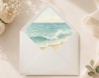Forro para sobres de boda playera – Forro de olas oceánicas A7 para invitaciones de 5x7