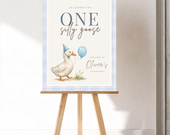 Silly Goose Birthday Welcome Sign | First Birthday Sign Boy Goose Party | Editable Canva Template | 1st Birthday Decor Instant Download