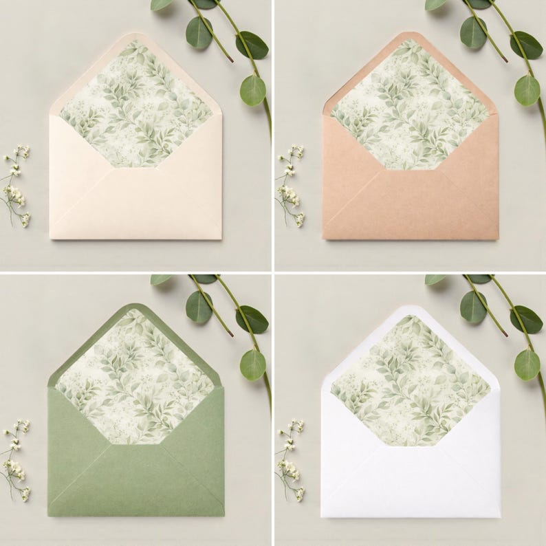 Sage Green Wedding Envelope Liner A7 | Greenery Botanical Wedding ...