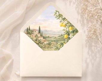 Forros para sobres de boda con diseño de limón italiano (tamaño A7) / Invitaciones de boda en viñedos toscanos / Decoración para bodas en destinos europeos