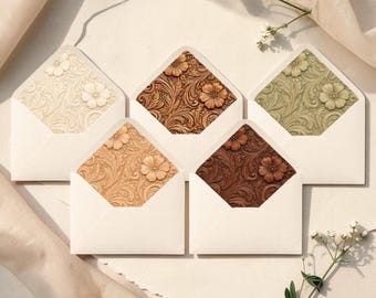 Forros para sobres de boda con estampado de cuero estilo western A7 / Forro para invitaciones de boda rústico con relieve y estilo ranchero / Papelería vaquera estilo western chic