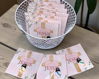 Mini Jesus Figurine with Prayer Card | Baptism Favor | First Communion Party Favor | Christian Church Giveaway Gift